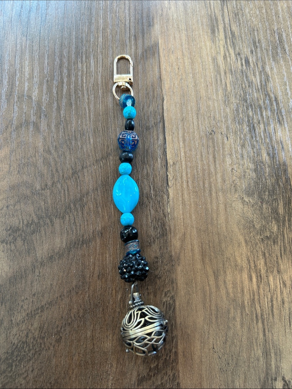 Handmade Blue and Black Beaded Keychain/Bag Charm With Locket